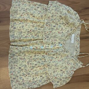 Promesa Yellow Floral Blouse with Button Accent